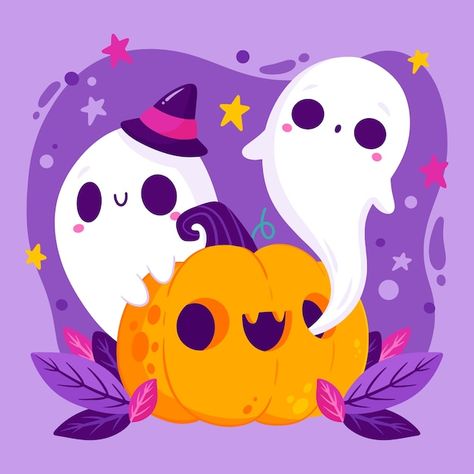 Fall Drawings, Ghost Drawing, Halloween Hocus Pocus, Pumpkin Cat, Autumn Illustration, Halloween Illustration, Kawaii Halloween, Halloween Drawings, Halloween Cartoons