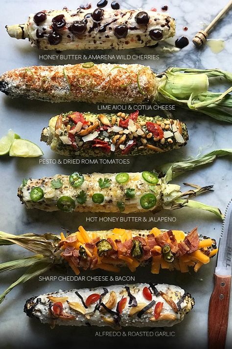 Ultimate Tailgating Grilled Corn On The Cob "Bar" - Grilling Outdoor Recipes powered by Bull Outdoor Products Vegetables Platter, Tacos Ideas, Vegetables On The Grill, Best Grilled Vegetables, Vegetables Grilled, Outdoor Recipes, Grilling Vegetables, Grilled Corn Recipes, Bbq Corn