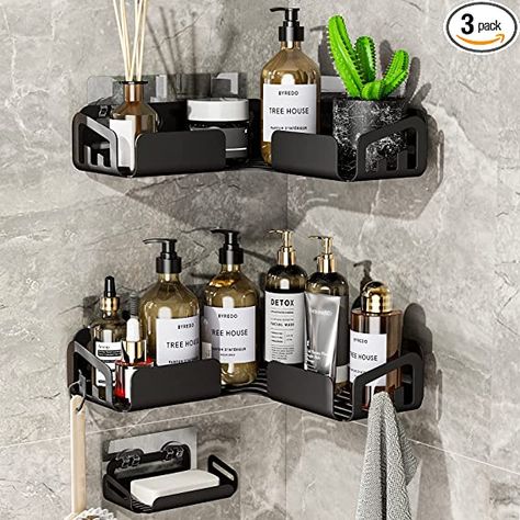 Soap And Shampoo Holder Bathroom, Corner Shower Caddy Ideas, Bathtub Soap Holder Ideas, Adhesive Shower Shelves, Bathroom Shower Caddy Ideas, Shower Soap Holder Ideas, Shower Caddy Decor, Shower Holder Ideas, Inside The Shower Storage Ideas