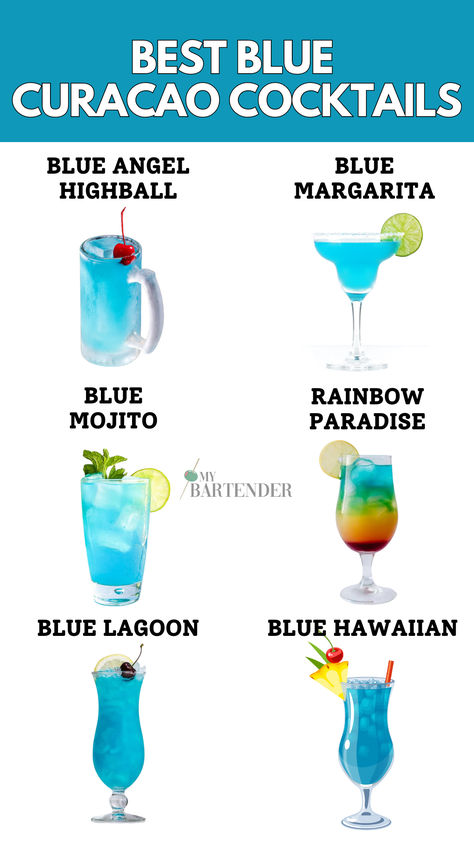 Blue Curacao Cocktails Tequila And Blue Curacao Drinks, Mocktails Blue Curacao, Drinks Made With Blue Curacao, Mixed Drinks With Blue Curacao, Drinks With Curacao, Blue Curacao Drinks Tequila, Blue Cacao Drinks Cocktail Recipes, Blue Rum Cocktails, Teal Cocktail Drink