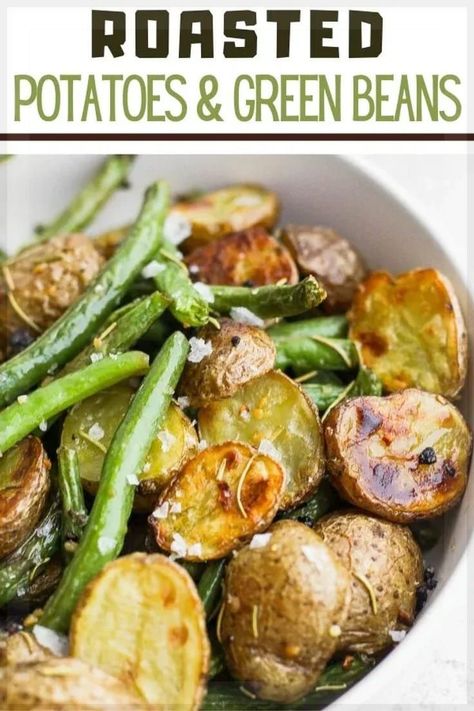 Roasted Potatoes And Green Beans, Easy Potatoes, Vegan Breakfast Casserole, Roasted Veggies In Oven, Red Bliss Potatoes, Potatoes And Green Beans, Small Potatoes, Green Beans Recipe, Lemon Green Beans