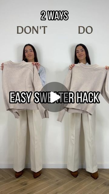 MARIA ALCALDE on Instagram: "✨ EASY SWEATER HACK ✨  #hack #sweater #easy #fashionhack #fashion #fashionblogger #fashionstyle #fashionista #styleblogger #styleinspiration #ootd #outfit #ootdstyle #ootdinspiration" How To Tie A Sweater, Style Hacks Tips And Tricks, Outfit Hacks, Blanket Scarf Tutorial, Diy Fashion Videos, Sweater Hacks, How To Wear Shirt, Dress Body Type, Diy Fashion Scarf