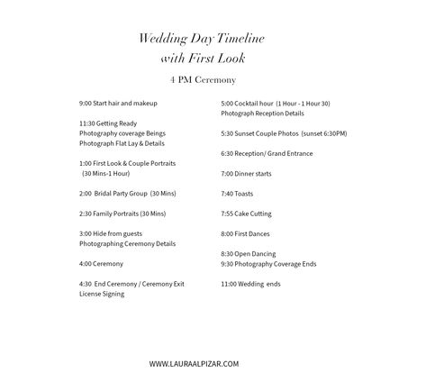 Wedding day timeline 4 PM Ceremony – Planning your Timeline Wedding Timeline Day Of 4pm, 4pm Wedding Day Timeline, Wedding Schedule Timeline, June Wedding Ideas, Wedding Lists, Ceremony Planning, Wedding Processional, Photo Timeline, Wedding Schedule