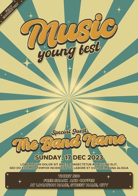 Vector music young fest poster template | Premium Vector #Freepik #vector #music-event-poster #poster-event-flyer #music-party-poster #event-poster-template College Party Poster Design, Posters For Music Events, Poster Events Graphic Design, Musical Event Poster, Aesthetic Event Poster, Poster Konser Musik, Retro Layout Design, Music Club Poster, Poster Ideas Music