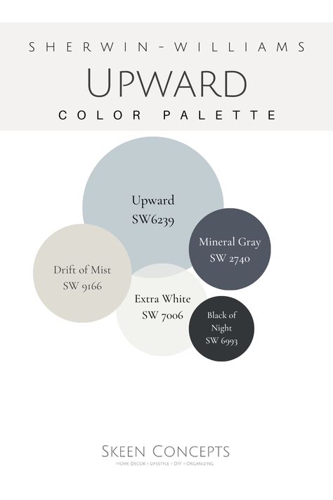 Discover how the calming soft blue hue of Sherwin Williams' Color of the Year 2023 will elevate your modern home design. Explore whole house color palettes that seamlessly blend with kitchen paint colors, bedroom hues, and living room shades. Save this pin and follow for more home design inspiration! Sherwin Williams Paint Colors For Kitchen, Grey Gold Blue Color Palette, Daphne Blue Sherwin Williams, Sporty Blue Sherwin Williams, Best Blue Whole House Coordinating Colors, Blue Paint Schemes, Modern Home Interior Color Schemes, Blue House Palette, Home Decor Color Palettes Blue