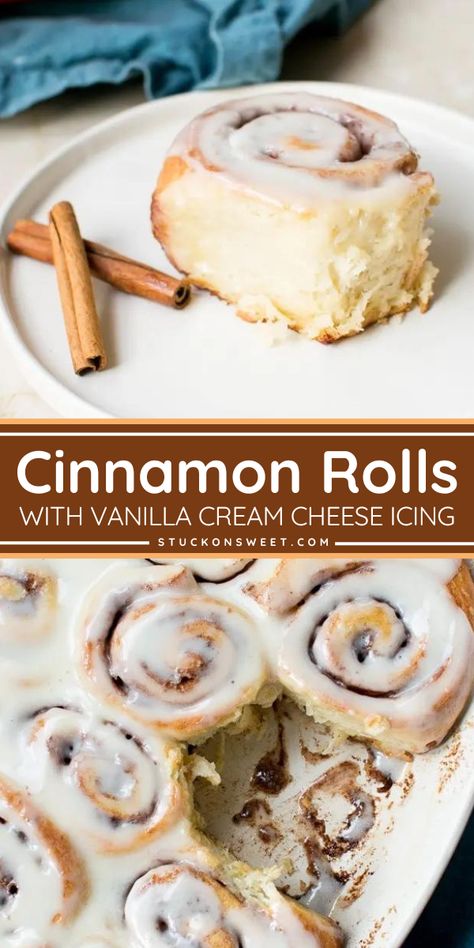 Treat your family to a delightful holiday brunch with this homemade Cinnamon Roll Recipe! These sweet, fluffy, and soft cinnamon rolls are topped with cream cheese frosting, making them the perfect indulgence. Check out this holiday brunch food now! Cream Cheese Frosting For Cinnamon Rolls, Cream Cheese Cinnamon Roll Frosting, Cinnamon Roll Icing Recipe, Homemade Cinnamon Roll Recipe, Cinnamon Roll Glaze, Soft Cinnamon Rolls, Sweet Breakfast Casserole, Homemade Cinnamon Roll, Easy Breakfast Treats