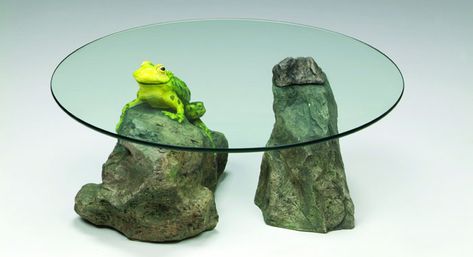 Buy The Frog and Rock Table Frog Table, Frog Bathroom, Rock Table, Frog House, Made Coffee Table, Frog Life, Unusual Furniture, Water Tables, Table Glass