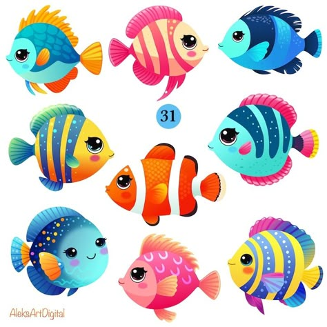 Fish Png Cartoon, Fish Clipart Cute, Cute Fish Illustration, Under The Sea Crafts, Fish Png, Image Of Fish, Sea Creatures Art, Fish Clipart, Scrapbook Images