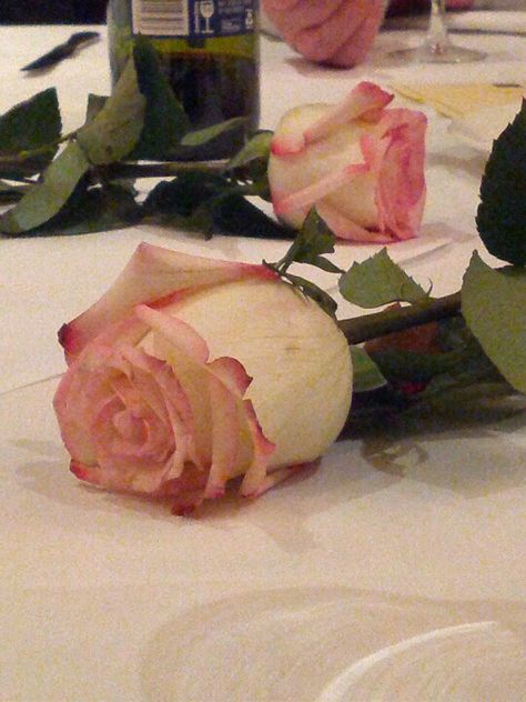 Spread fresh roses on table  as your table decorations Flower Laying On Table, Flowers Laying On Table, Roses On Table, Aesthetic Doodles, Ap Portfolio, Wilted Rose, Marriage Celebrant, Bistro Tables, Single Rose