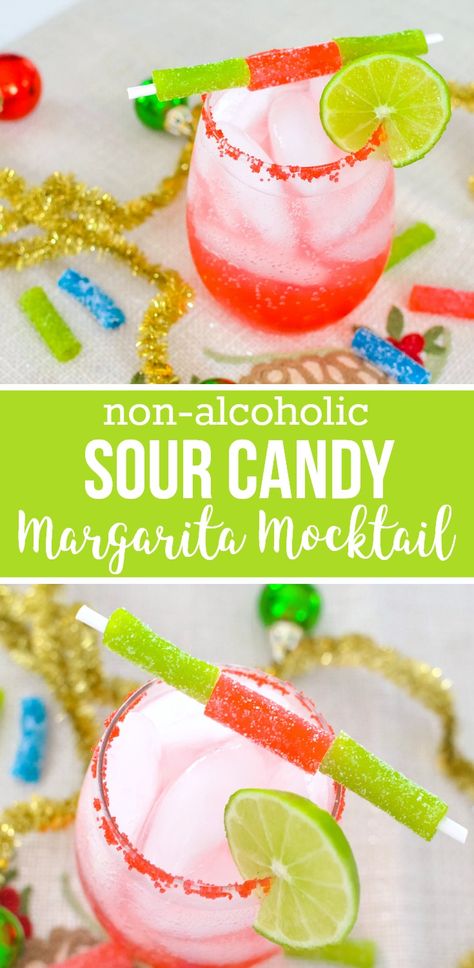 Sour Candy Margarita Mocktail Recipe - An easy non-alcoholic beverage for the holidays (and beyond!) #punchup #ad Kids Mocktails, Fun Kids Drinks, Sour Candy Recipe, Margarita Mocktail Recipe, Sour Strips, Non Alcoholic Margarita, Margarita Mocktail, Mocktails Recipes, Best Mocktails