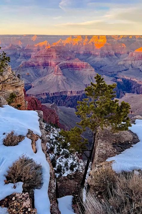 What It’s Really Like to Visit Grand Canyon in Winter (+Seasonal Tips) Pictures Collage Ideas, Grand Canyon Winter, Grand Canyon Pictures, Grand Canyon Village, Grand Canyon West, Visiting The Grand Canyon, Grand Canyon South Rim, Seven Wonders, Grand Canyon National Park