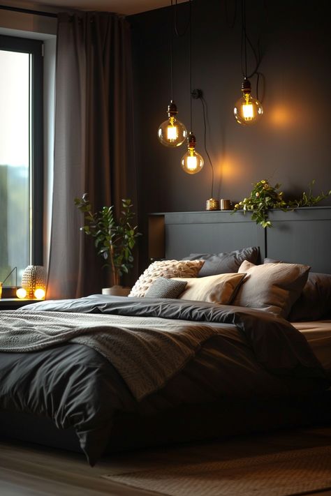 Discover 20 dark bedroom aesthetic ideas tailored for winter retreats, each designed to cocoon you in comfort and warmth during the chilliest of nights. Adult Room Ideas, Modern Dark Bedroom, Dark Minimalist Bedroom, Black Bedrooms, Dark Bedroom Aesthetic, Bedroom Aesthetic Ideas, Black Bedroom Ideas, City Bedroom, Black Bedroom Design