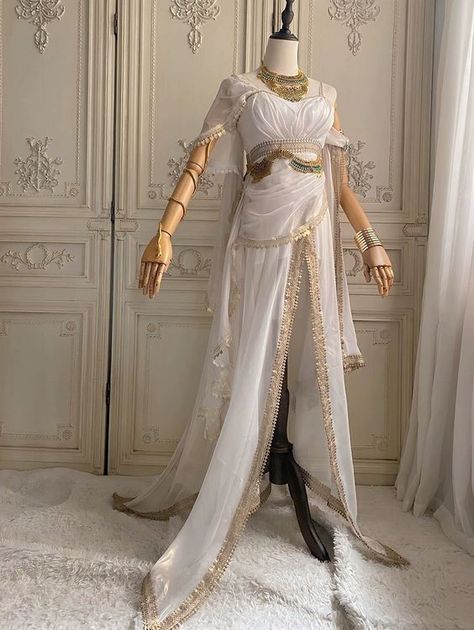 White And Gold Goddess Dress, White And Gold Fantasy Outfit, Hermes Cosplay, White Fantasy Dress, Targaryen Dress, White Chiffon Fabric, Purple Elf, Nontraditional Wedding Dress, Antoinette Dress