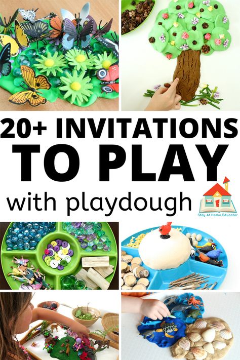 20+ Playdough Invitations to Play - Stay At Home Educator - playdough is a kid's best friend. Learn how to make the best playdough recipe without cream of tartar, then use it to create a playdough invitation to play. Playdough can also be the base of small world play, and has so many sensory play benefits. What can you do with playdough? Doo you have the right playdough recipe? This playdough recipe is no-cook and can be used for literally any playdough activity for preschoolers and toddlers. Play Dough Invitation To Play, Playdoh Invitation To Play, Invitation To Learn, Invitation To Play Kindergarten, Playdough Invitation To Play, Toddler Invitation To Play, Playdough Table Ideas, Invitation To Create Preschool, Invitation To Play Preschool