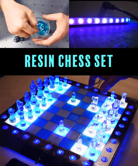 resin chess set, how to resin, resin project, resin chess pieces, unique chessboard, light up resin, resin art, resin projects, epoxy resin crafts, epoxy resin art, resin ideas, resin, resin diy, diy resin crafts, small resin, resin charms, river tables, resin crafts, resin tutorial, how to make resin, how to use resin, resin and wood, resin art diy, resin crafts diy, resin art tutorial, resin and wood jewelry Diy Resin And Wood Chess Board, Resin Chess Board Tutorial, Wood And Resin Chess Board, Resin Chess Board Diy, Epoxy Resin Chess Set, Chess Resin Idea, Epoxy Chess Set, Resin Board Games, Diy Resin Chess Set