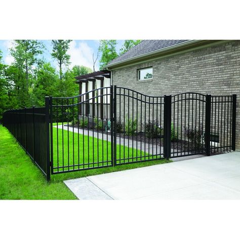 Wayside - State Line of Aluminum Fence 4 ft. Georgia Arched Metal Gate | Wayfair Aluminum Fence Landscaping, Backyard Fencing, Fence Metal, Iron Fencing, Vinyl Gates, Modern Fence Design, Metal Gate, Garden Fence Panels, Paver Walkway