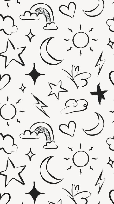 Cute doodle pattern phone wallpaper, high quality background | free image by rawpixel.com / Techi Cute Cloud Wallpaper, Simple Black And White Background, Instagram Story Black, Background Doodles, Spring Iphone Wallpaper, Doodle Wallpaper, Silhouette Background, Quality Background, Background Instagram