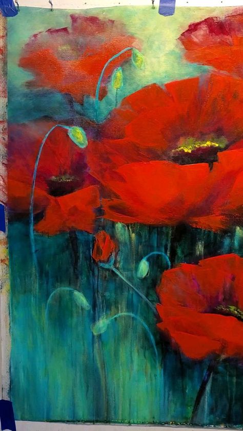 Acrylic Poppies, Red Poppies Painting Acrylics, Poppy Flower Painting Acrylics, Red Poppies Painting, Poppy Painting Acrylic, Poppies Art, Poppies Painting, Acrylic Poppy Painting, Abstract Poppy Painting