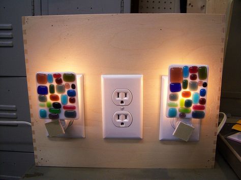 nightlight display | Flickr - Photo Sharing! Night Light Display Ideas, Nightlight Display Board, Store Merchandising, Night Lite, Stained Glass Night Lights, Fair Display, Craft Fairs Booth, Booth Displays, Ikea Desk