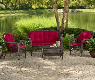 Outdoor Replacement Cushions & Chair Pads | Big Lots Red Patio Decor, Big Lots Patio Furniture, Low Light House Plants, Patio Seating Sets, Bench Seat Cushion, Backyard Furniture, Red Cushions, Replacement Cushions, Wicker Chairs