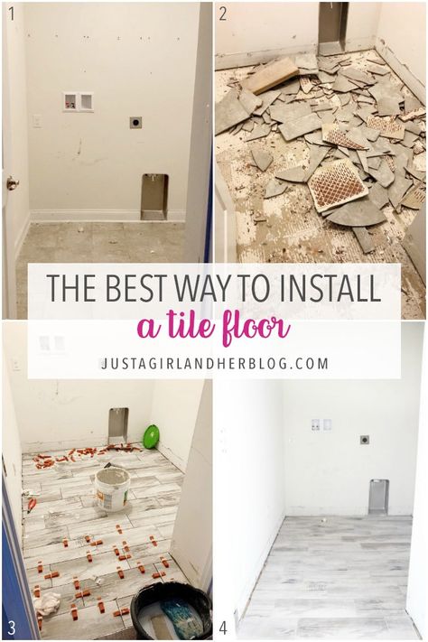 Learn how to install a tile floor and save money by doing a DIY tile floor installation! | #tilefloor #tiling #diytilefloor Laying Tile Floor, Diy Tile Floor, Abby Lawson, Installing Tile Floor, Tile Floor Diy, Tile Layout, Flooring Inspiration, Diy Tile, Work Diy