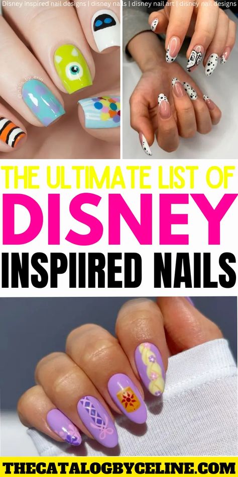 The Ultimate List of Disney Inspired Nail Designs To Save & Recreate! - The Catalog Nemo Nails Disney, Lion King Nail Designs, Disney Jasmine Nails, Pixar Nail Designs, Disney Up Nails, Disney Princess Nail Designs, Up Nails Disney, Disneyland Nails Acrylics, Disney Nail Designs Princesses