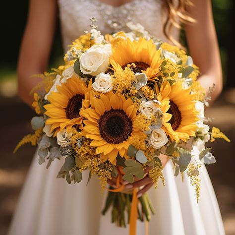 Bride Flower Bouquet Sunflower, Gray And Sunflower Wedding, Sunflower Daisy Wedding Bouquet, Eucalyptus And Sunflowers, Sunflower Sage Green Wedding, Sunflower White Rose Bouquet, Subtle Sunflower Wedding, Sunflower Wedding Bouquet Fall, Simple Sunflower Bouquet