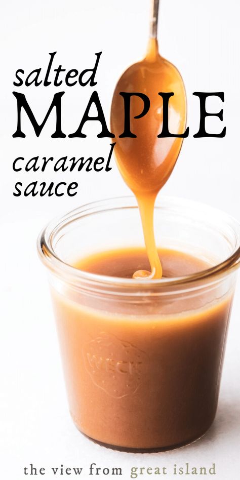 Salted Maple Caramel Sauce ~ with only 4 ingredients and no sugar or corn syrup this healthier dessert sauce comes together in just 10 minutes! #easy #recipe #maple #healthy #dessert #fall #caramel #quick #homemade #salted #forapples#forcake #forcoffee Diy Sauces, Dessert Fall, Homemade Maple Syrup, Maple Caramel, Maple Recipes, Maple Syrup Recipes, Sauces Recipes, Sweet Kitchen, Dessert Sauce