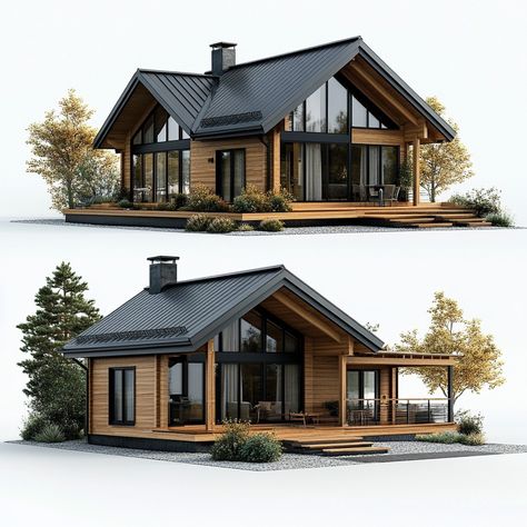 IONVISUALS: 3D VISUALIZATION AND DESIGN (@ionrender) • Фото и видео в Instagram A Frame Cottage House Exterior, House Near Woods, Wooden Home Exterior, Wooden Cabins Houses, Different Roof Styles, Wooden Cottage Design, Modern Cottage House Exterior, Modern House Simple, Wood Cottage House