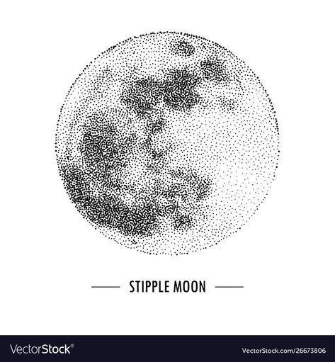 Dot Shading Drawing, Moon Stippling, Stippling Art Ideas Easy, Simple Stippling Drawing, Moon Pointillism, Pointilism Art Ideas Easy, Pointillism Easy, Stipling Ideas, Stippling Art Easy