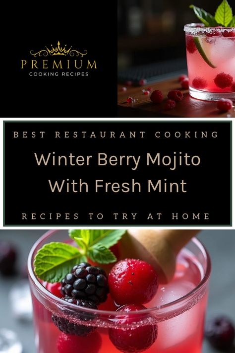 Holiday cocktails get a refreshing twist with this winter berry mojito, where fresh mint meets frosty mixed berries and rum. Winter Mojito Recipe, Holiday Mojito, Christmas Mojito, Berry Mojito, Cozy Hot Drinks, Classic Eggnog, Berry Cocktail, Christmas Drinks Recipes, Creamy Eggnog