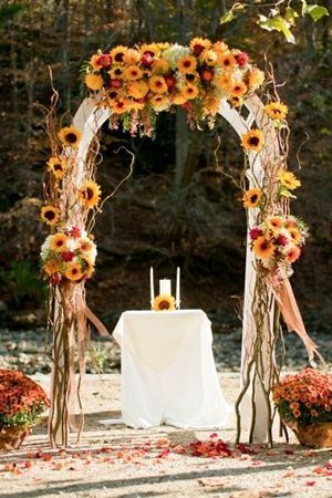 So lovely! Perfect fall wedding decoration, backdrop & venue! #fallwedding fall wedding inspiration sunflower altars Sunflower Arch, Fall Wedding Arches, Wedding Arbour, Outdoor Fall Wedding, Fall Wedding Decorations, Wedding Inspiration Fall, Sunflower Wedding, Philadelphia Wedding, October Wedding