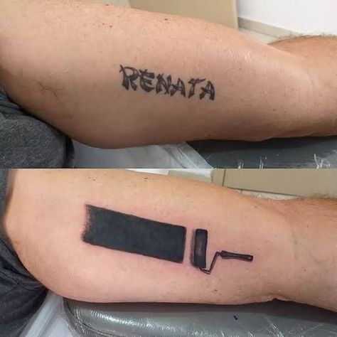 Paint Brush Cover Up Tattoo, Small Wrist Tattoos Cover Up, Cover Up For Name Tattoos, Funny Cover Up Tattoos, Tattoo Cover Up For Words, Tattoo Cover Ups Men, Simple Cover Up Tattoos Men, Recover Tattoo Ideas, Wrist Tattoos Men Cover Up