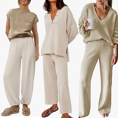 Knit Set Outfit Women, Knit Set Outfit, Athleisure Sets, Airport Clothes, Womens Two Piece Outfits, Knit Matching Set, Winter Lounge Wear, Sweater Sets Womens, Lounge Sets For Women