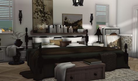 Bloxburg Realistic Bedroom Ideas, Bloxburg Dorm Ideas, Wallpaper Bloxburg, Colonial Bedroom Ideas, Bloxburg Room Ideas Bedroom, Colonial Bedroom, Modern Decals, Dark Modern, Moody Bedroom