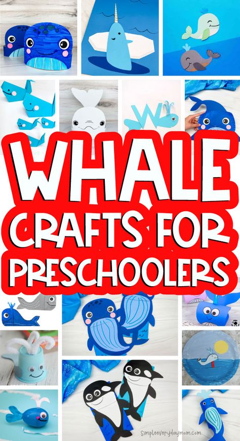 These whale crafts for preschoolers are great to make at home, daycare, or school! They're perfect for ocean unit themes or for summertime! Blue Whale Craft Preschool, Whales Preschool Activities, Ocean Craft Kindergarten, Ocean Animal Art Preschool, Preschool Whale Activities, Preschool Whale Craft, Whale Art Preschool, Whale Crafts For Toddlers, Whale Preschool Activities