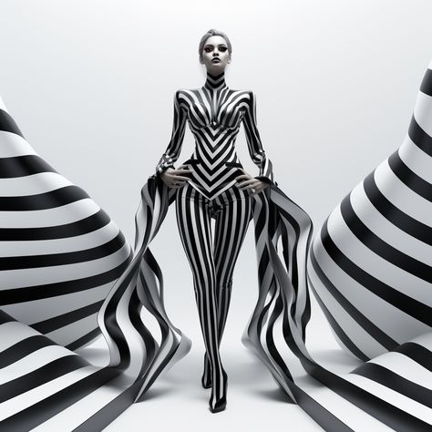 Surreal Fashion Idea Surreal Fashion Photography, Surrealism Dti Outfits, Surrealist Fashion, Surreal Fashion, Optical Illusions Fashion, Optical Illusion Fashion Illustration, Fashion Inspired By Sea Creatures, Black And White Avant Garde Fashion, Surrealism Fashion