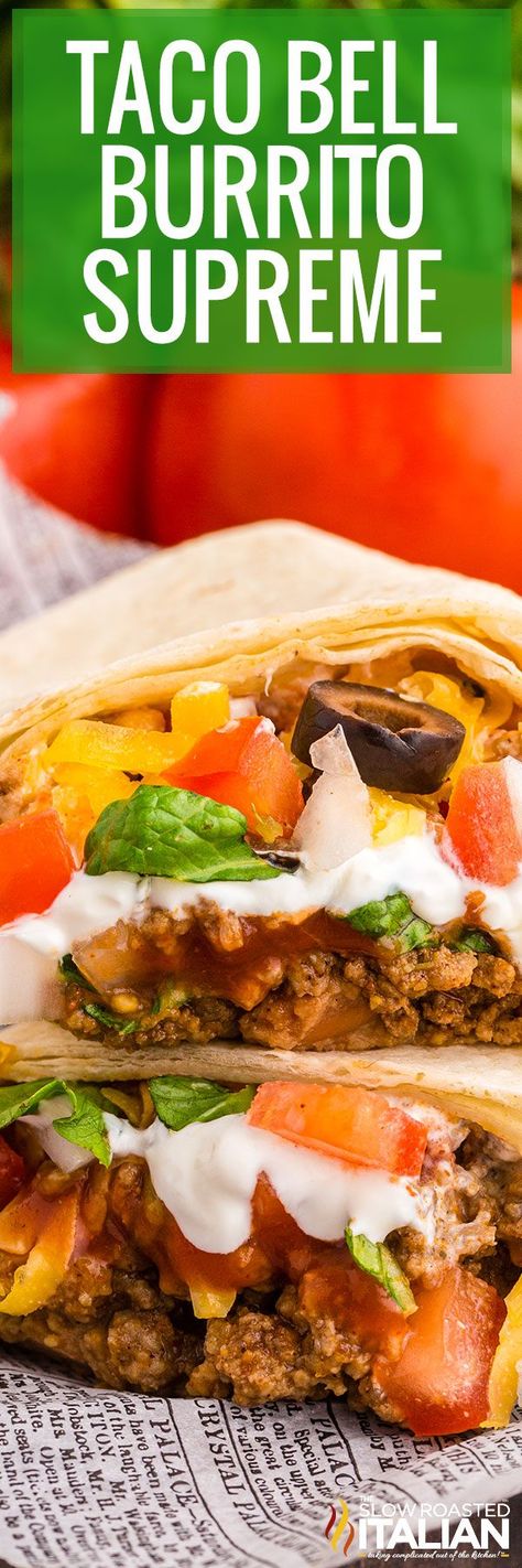 Taco Bell Burrito Supreme, Burrito Supreme Recipe, Taco Bell Burrito, Mexican Chalupas Recipe, Burrito Supreme, Chalupa Recipe, Taco Bells, Mexican Corn Salad, Burrito Recipe