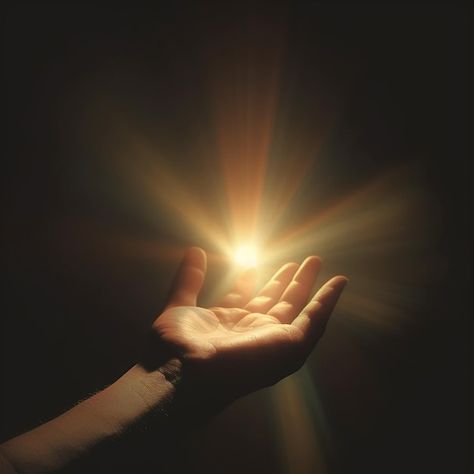 Man's hand reaching for the sun on a dark background with rays of light Open Hand Reaching Out, Light Rays Photography, Hands Reaching Reference, Light Symbolism, La Jetee, Twin Crowns, Reaching Hand, Photoshoot Lights, Playing With Light