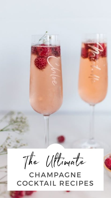 These are the best champagne cocktail recipes! Three simple recipes that you will love! #champagnecocktailrecipes #champagnecocktail #champagne #cocktails Champagne Mock Tail, Champagne Cocktails Wedding, Champagne Signature Drinks, Signature Champagne Cocktail, Champagne And Vodka Cocktails, Tequila Champagne Cocktail, Champagne Pitcher Cocktails, Champagne And Tequila Cocktails, Champagne Based Cocktails