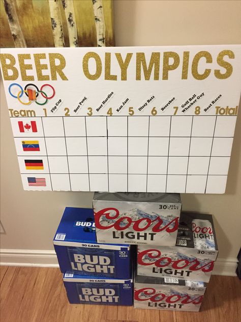 Bachelor party, Beer Olympics! Beer Olympics Games, Olympic Theme Party, Olympics Party, White Trash Party, Beer Olympic, 30th Birthday Bash, Trash Party, Drinking Games For Parties, Olympic Party