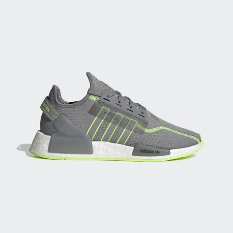 Time isn't slowing down. If anything, it seems to be moving at hyper-speed. And since the adidas NMD_R1 shoes are built on a foundation of speed, it only makes sense that these would be the perfect thing to lace into while you hold the pace of the day. The overlays add a futuristic edge to the streamlined silhouette. Boost cushioning makes every step feel like a good one — which is great since you're not slowing down either. Adidas Nmd R1 V2, Nmd R1 V2, Adidas Ultraboost Dna, Nmd Sneakers, Adidas Originals Nmd R1, Adidas Originals Nmd, Adidas Nmd R1, Sneakers Adidas, Nmd R1