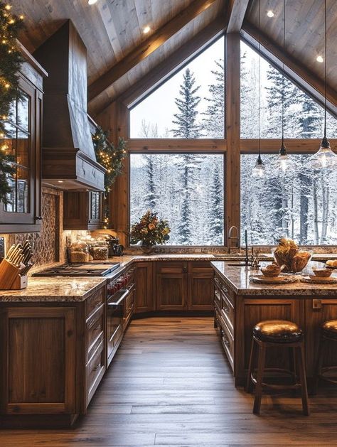 Remodling Homes, Cabin Interiors Kitchen, Kitchen Dark Wood, Log Cabin Kitchen, Cabin Houses, Kitchen Dark, Log Houses, Cabin Aesthetic, Cabin Kitchen