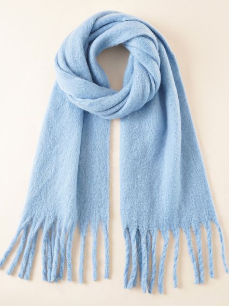 Blue Casual   Polyester Plain Scarf Embellished   Women Accessories Van Deusen Blue, Light Blue Scarf, Graphic Scarf, Burgundy Scarf, Plain Scarves, White Long Skirt, Black And White Scarf, Color Block Scarf, Blue Jumper