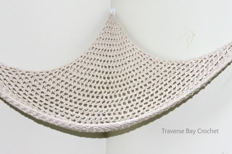 Crochet toy storage net hammock - Traversebaycrochet.com Crochet Toy Storage, Crochet Mini Hammock, Sensory Playroom, Crochet Mini Hammock Pattern Free, Storage Hammock, Crochet Hammock, Stuffed Animal Net, Net Hammock, Stuffed Animal Hammock