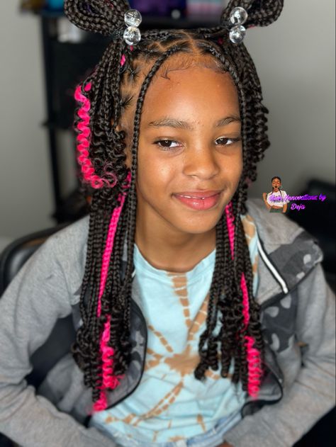 Pink And Black Braids For Kids, Kids Braids With Color Hair, Peekaboo Braids, Pink Braids, Kids Box Braids, Toddler Braids, Lemonade Braids Hairstyles, Girly Hairstyles, Natural Hair Bun Styles