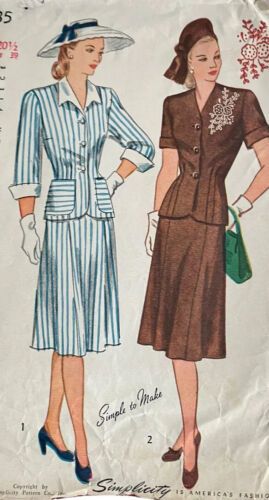 1940s Slim Dress Suit Bust 39 #VintageSewingPattern Simplicity 1935 Embroidery 2 | eBay 1940s Socialite, 1940s Business Women, 1940s Womens Suits, Late 1940s Fashion, 1940s Wartime Fashion, 1940s Womens Fashion Dresses, Vintage British Fashion, Early 1940s Fashion, 1940-1950 Fashion