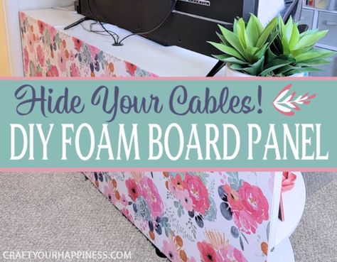 Hide Computer Cords, Desk Skirt, Foam Board Diy, Foam Board Projects, Hidden Desk, Hide Cords, Desk Cover, Foam Boards, Work Office Decor