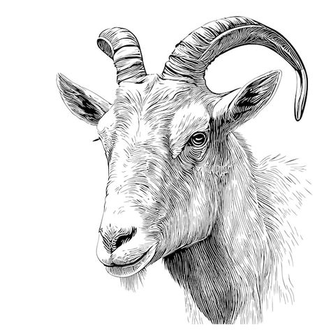 Photo goat face hand drawn sketch vector... | Premium Photo #Freepik #photo #goat-logo #goat-head #black-white-illustration #goat Goat With Horns, Horns Drawing, Goat Face, Camping Tattoo, Long Horns, Goat Logo, Hipster Animals, Face Outline, Goat Art