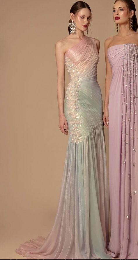 Pastel Haute Couture, Pastel Formal Dresses, Pastel Dress Formal, Movie Dresses, Dreamy Outfits, Vintage Weddingdress, Rami Kadi, Fashion Infographic, Photo Model